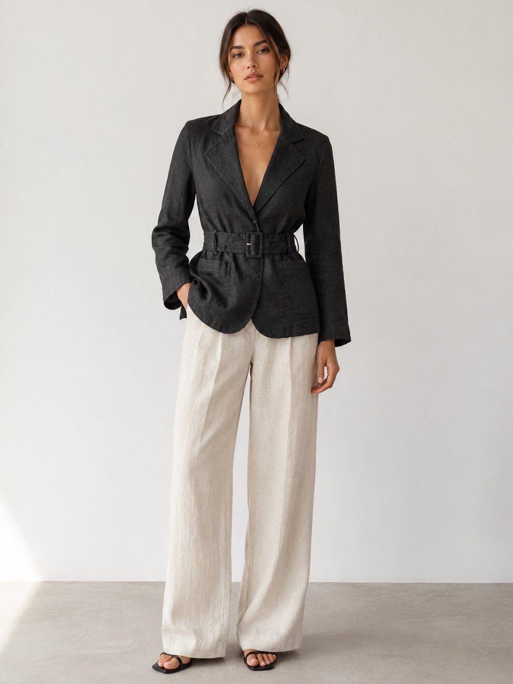 NWT H&M Belted Fitted Linen Blazer Minimalist